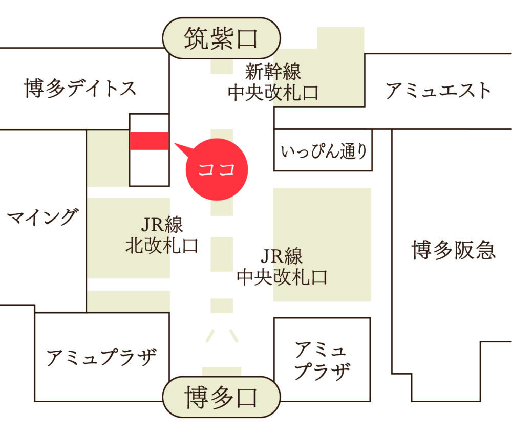 元祖博多めんたい重の博多駅内のマップ