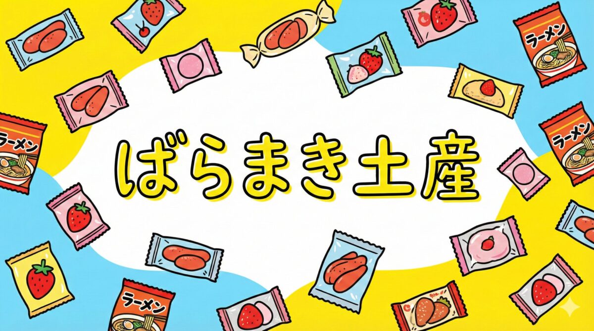 福岡のばらまき土産を紹介するポップなアイキャッチイラスト